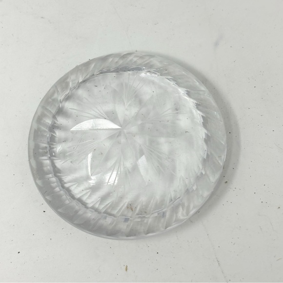 Round Lead Cut Crystal Trinket Bowl Dish With Lid Flowers Stars 3” X 2.5” MCM - Picture 3 of 14